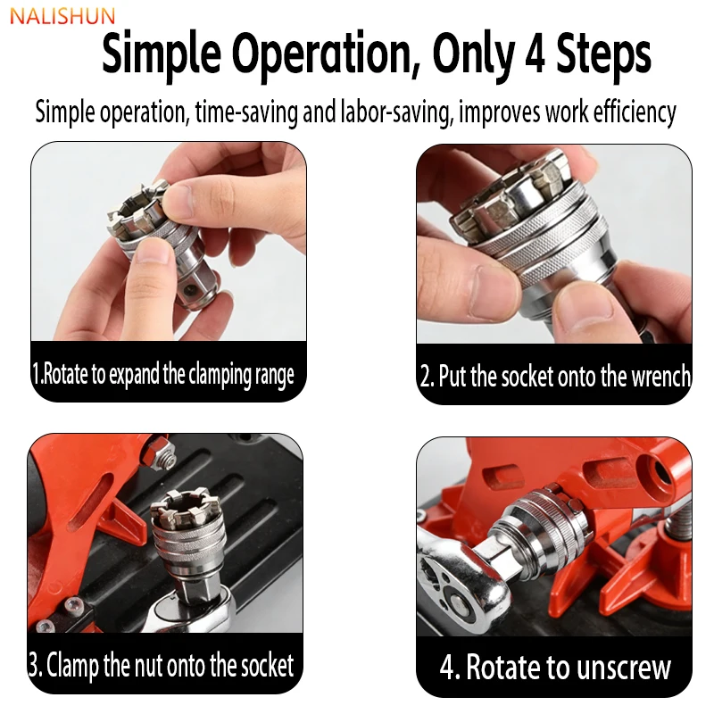 10-19mm Verstellbarer Universal-Steckschlüssel, 1 Stück, Multifunktionaler Elektro-Bohrer-Ratschenschlüssel, Universelles Werkzeug für Autoreparatur und Demontage – Detail 1