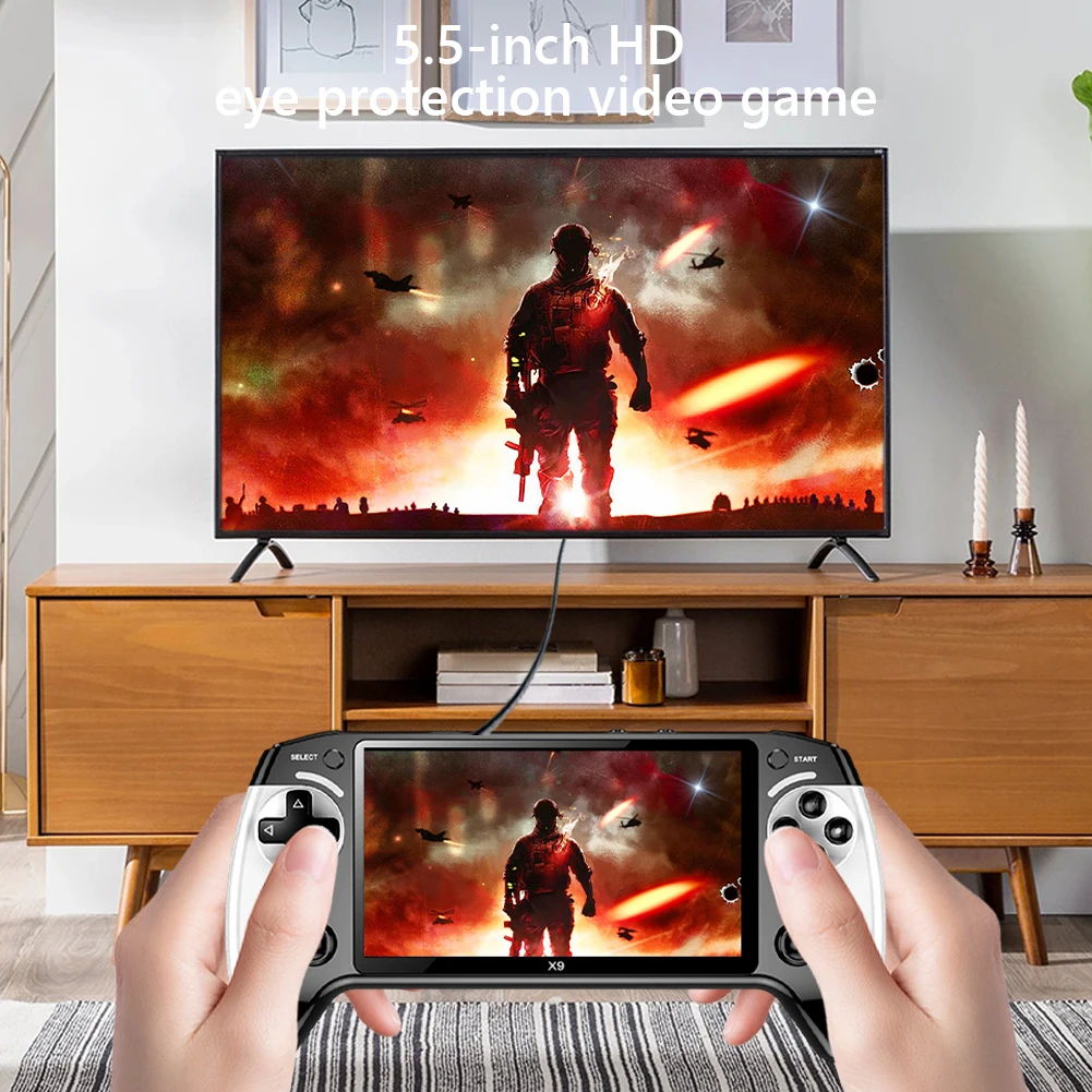 Retro X9 Handheld Game Console 5.5inch HD Screen Built in 3000 Games & 9 Emulators Type-C Charging Video Gaming Players For Kids