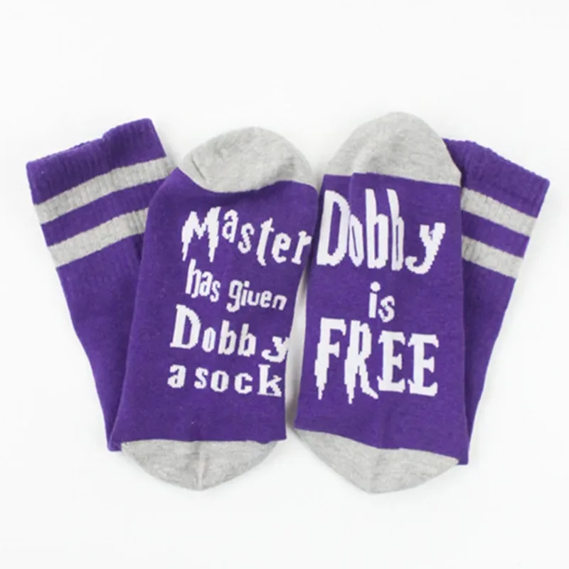 New Women Men Mid Calf Novelty Socks English Letters Printed Sock Master Has Given Dobby A Sock Spring Autumn Winter Cotton Sox