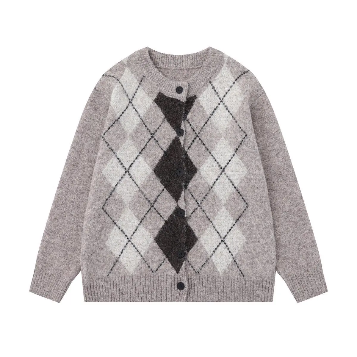 

Осень-зима 2021, вязаный свитер в стиле ретро с ромбами, куртка с круглым вырезом, повседневный универсальный свитер, кардиган на пуговицах для мужчин и женщин