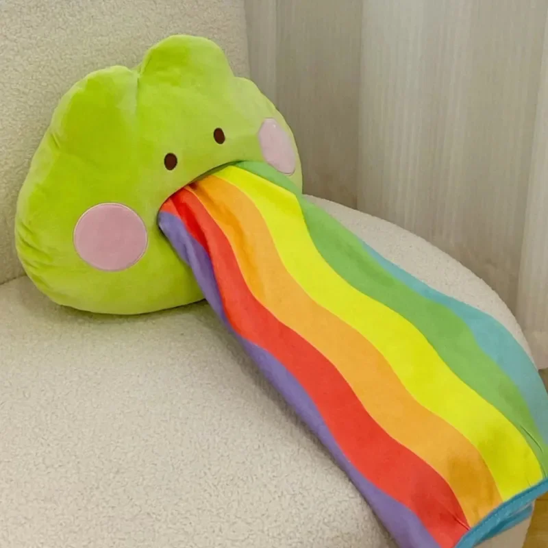 Frog Throw Pillow With Rainbow Blankets 2 In 1 Fun Cartoon Cute Super Soft Cushions Kids Bedroom Seat Pillow