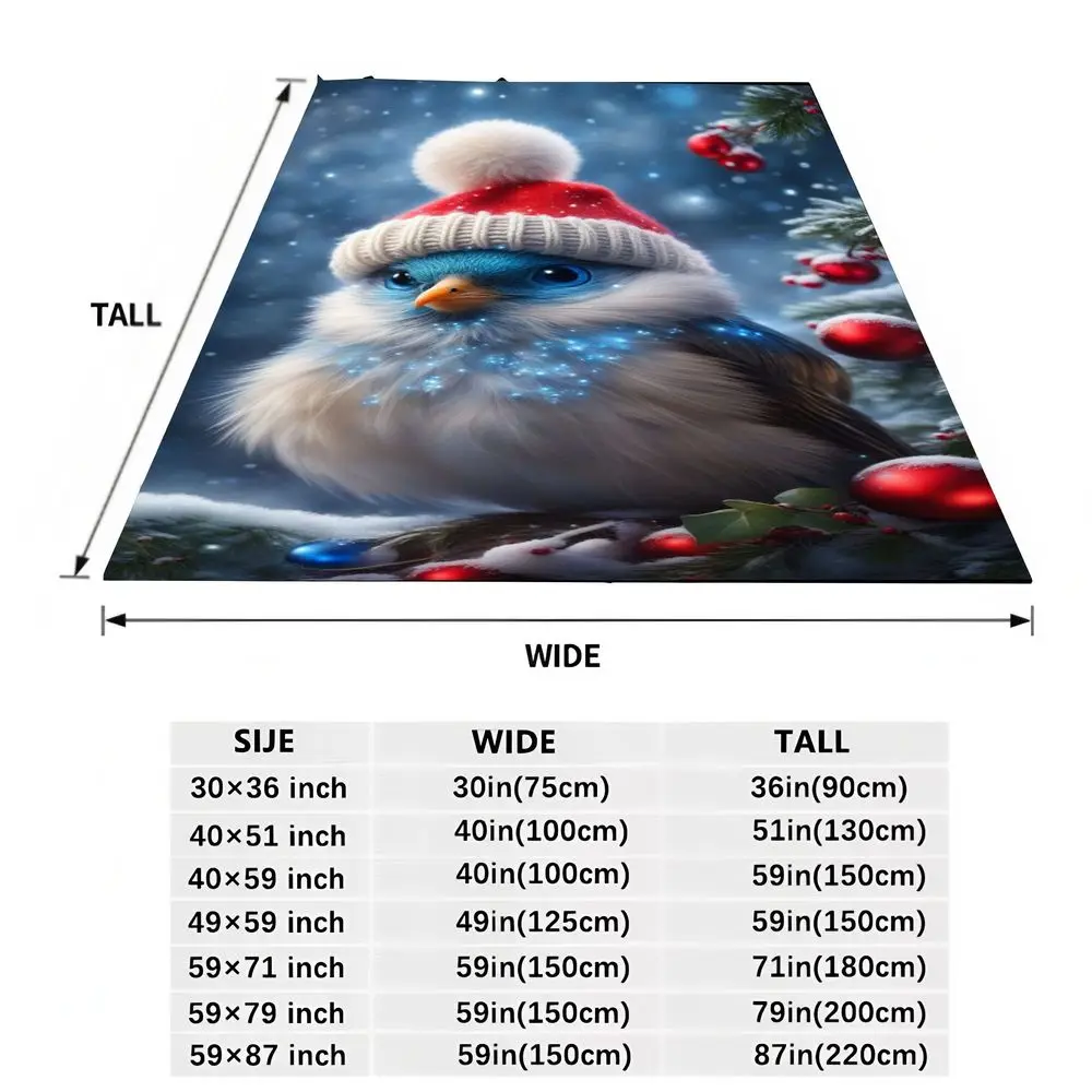 Charming Cute Fluffy Bird Winter Hat Throw Blanket - Cozy Polyester Soft Blanket Featuring a Whimsical Snowy Scene with Blue and - view 6