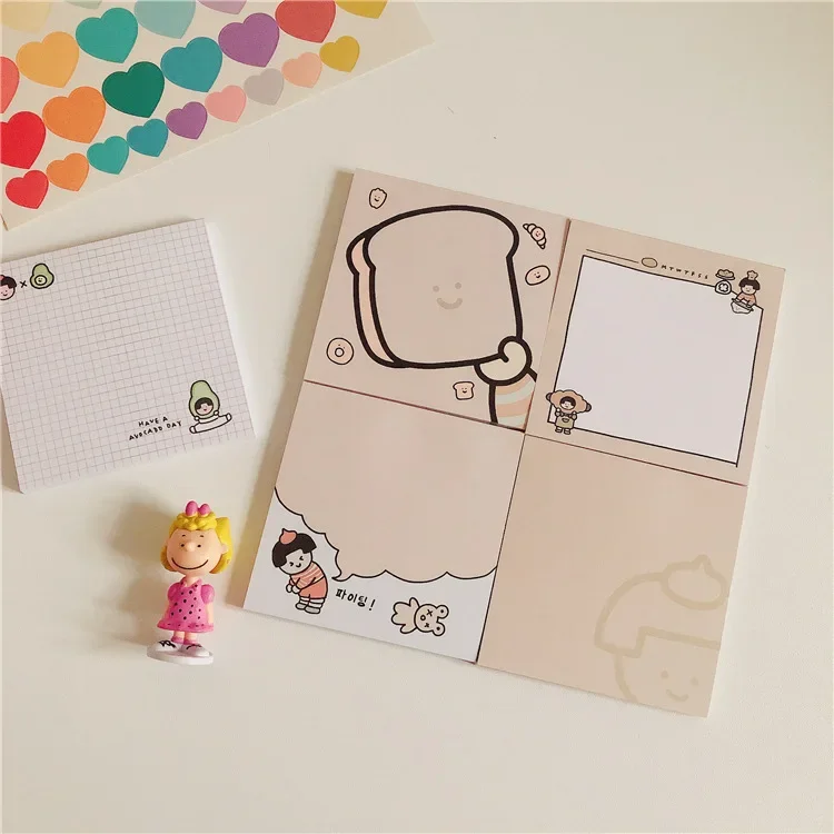 50 Sheets Kawaii Cartoon Bread Sticky Note Pads Self-Adhesive Memo Notepad Scheck List Chool Office Supplies Stationery Planner