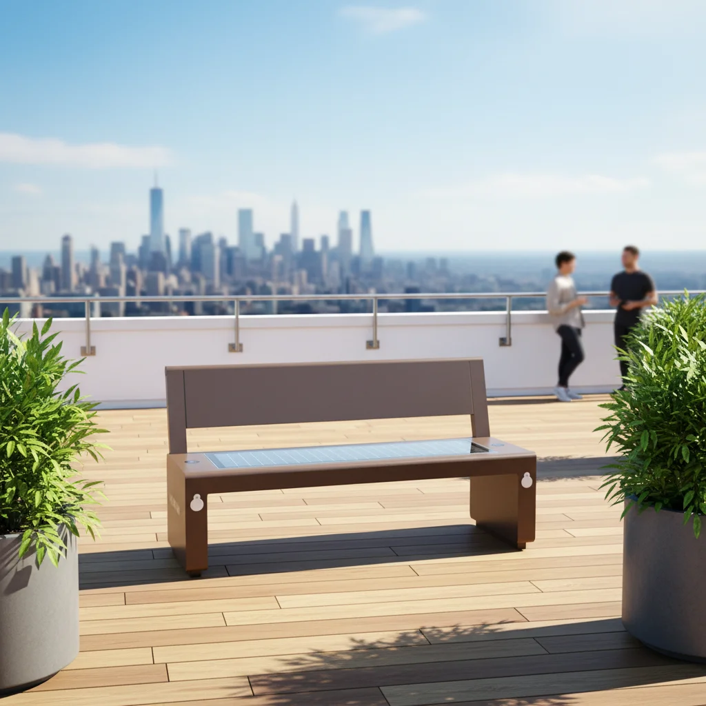 Bestseller Solar Outdoor Public Bench - Waterproof Garden Bench With Wireless & USB Charging For Urban Parks & Public Spaces