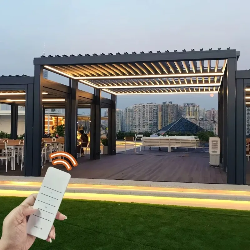 Windproof Waterproof Modern Luxury Aluminum Electric Louvered Gazebo Custom Dimension Louver Roof Design For Outdoor Garden