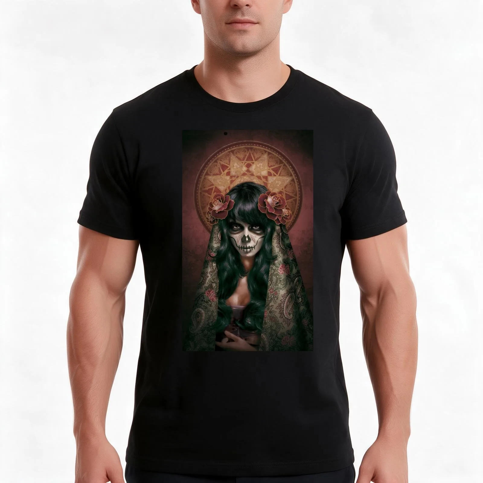 catrina make up T-Shirt, Summer Casual Cotton Tee, Oversized Streetwear Tops, Vintage Graphic Print, Loose Fit Short Sleeve