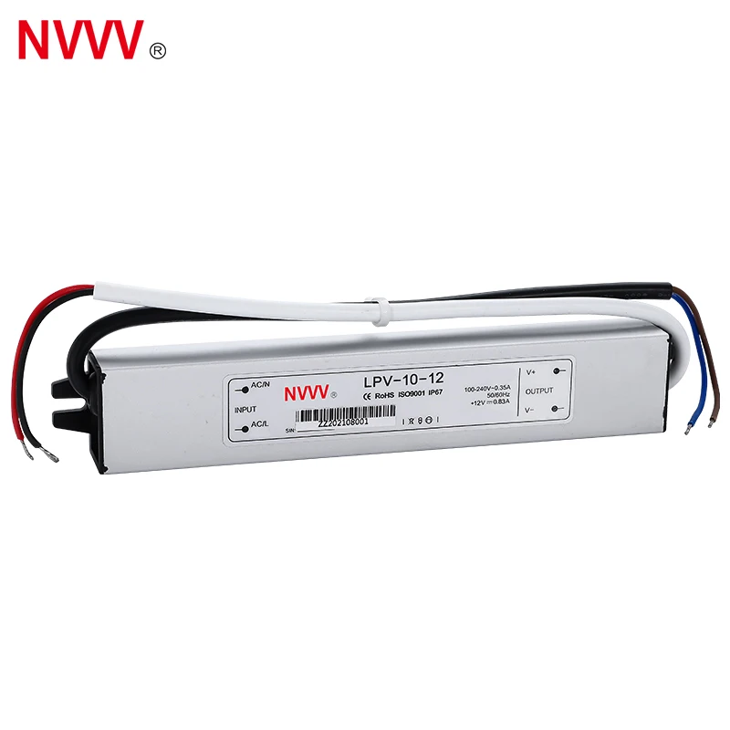 NVVV Waterproof Lighting Transformers 90-250VAC To DC 12V 24V Plastic LED Driver Power Adapter LPV-10W 20W 30W Power Supply IP67