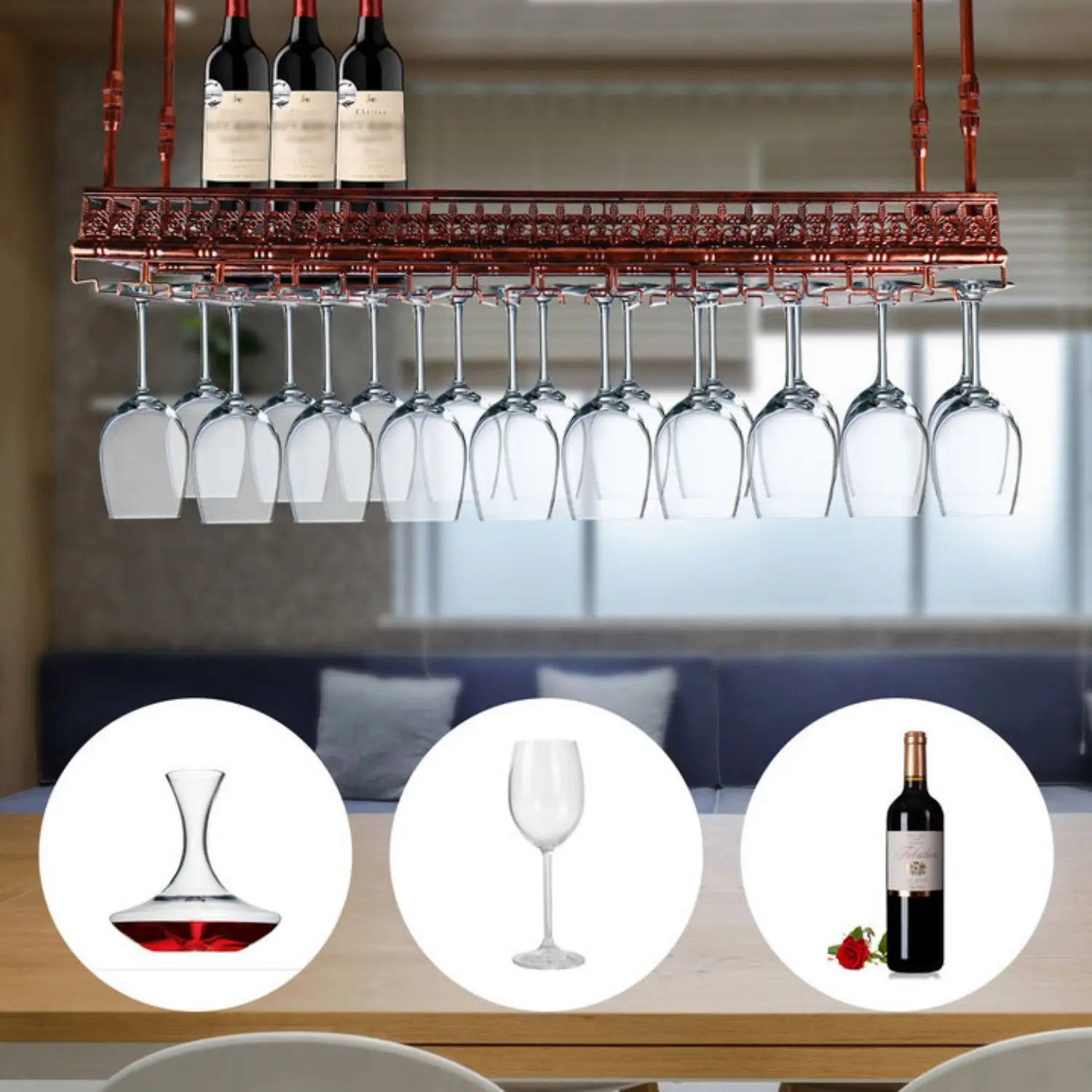 Wine Glass Rack Under Cabinet Stemware Wine Glass Holder Glasses Storage Hanger Coffee Bar Accessories Home Kitchen Decor Tools