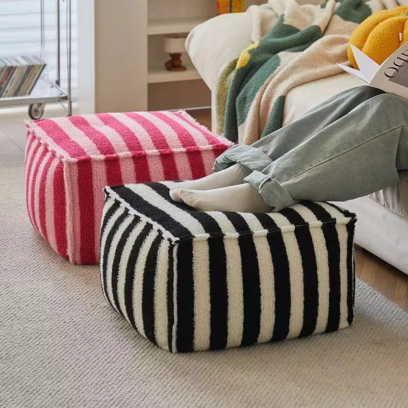 Fluffy Striped Net Red Living Room Seat Block Floor Home Shoe Change Tatami Small Stool Furniture