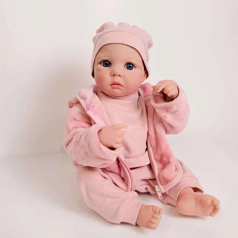 19inch Reborn Baby Daphnne Doll Full Vinyl Body with Hand Draw Hair 3D Skin Multiple Layers Painting with Visible Veins