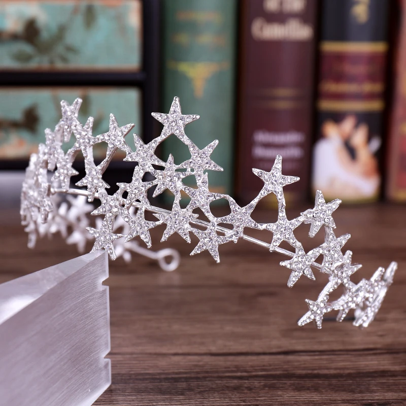Rhinestone Stars Tiaras Bride Wedding Hair Accessories Crystal Crown Tiara Handamade Bridal Hair Jewelry Party Gift image 4