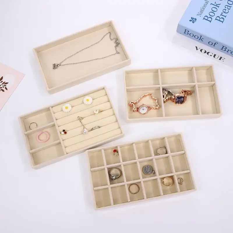 

1Pcs Velvet Jewelry Display Tray With Multi Compartments For Rings Earrings Bracelets Necklaces Storage Box Organizer Case