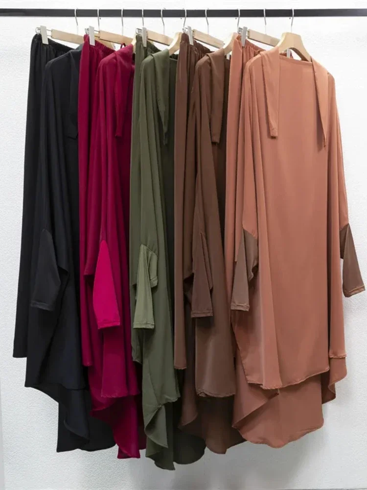 Women Eid Muslim Sets Two Pieces Prayer Dress Kaftan Islam Vestidos Ramadan Morocco Musulman Ensemble Arab Dubai Abayas Casual