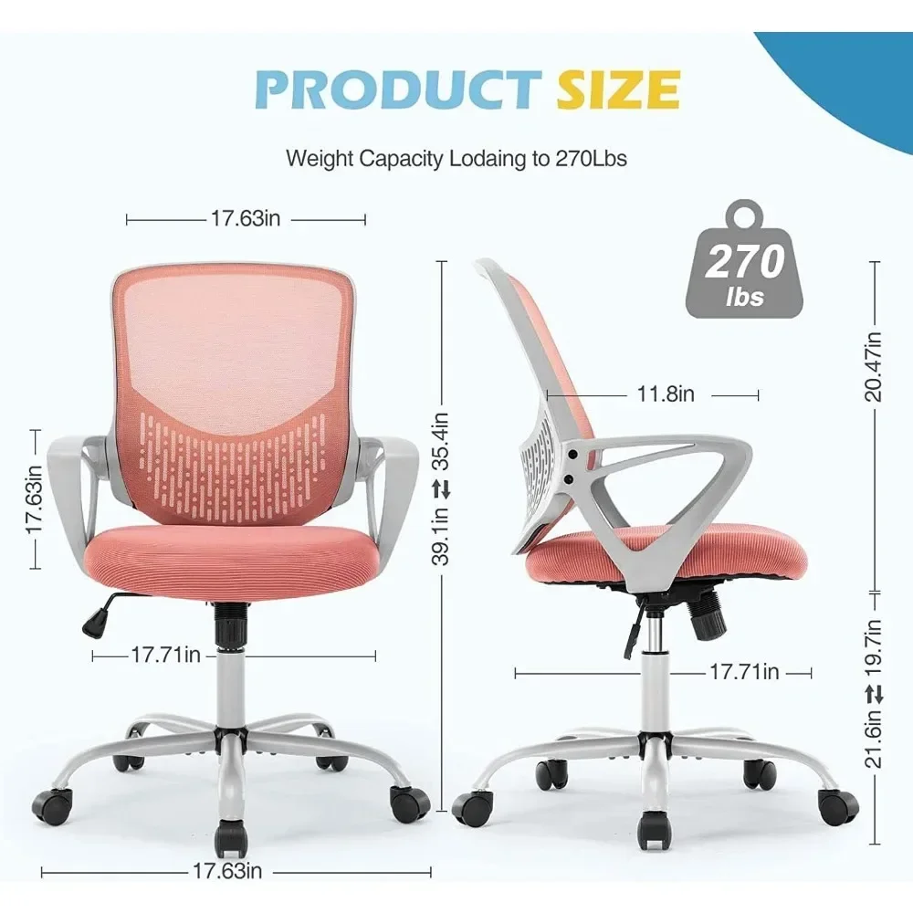 Silla de oficina giratoria, asiento de trabajo de malla con espalda media ergonómica, sillón de ordenador, sillas de oficina