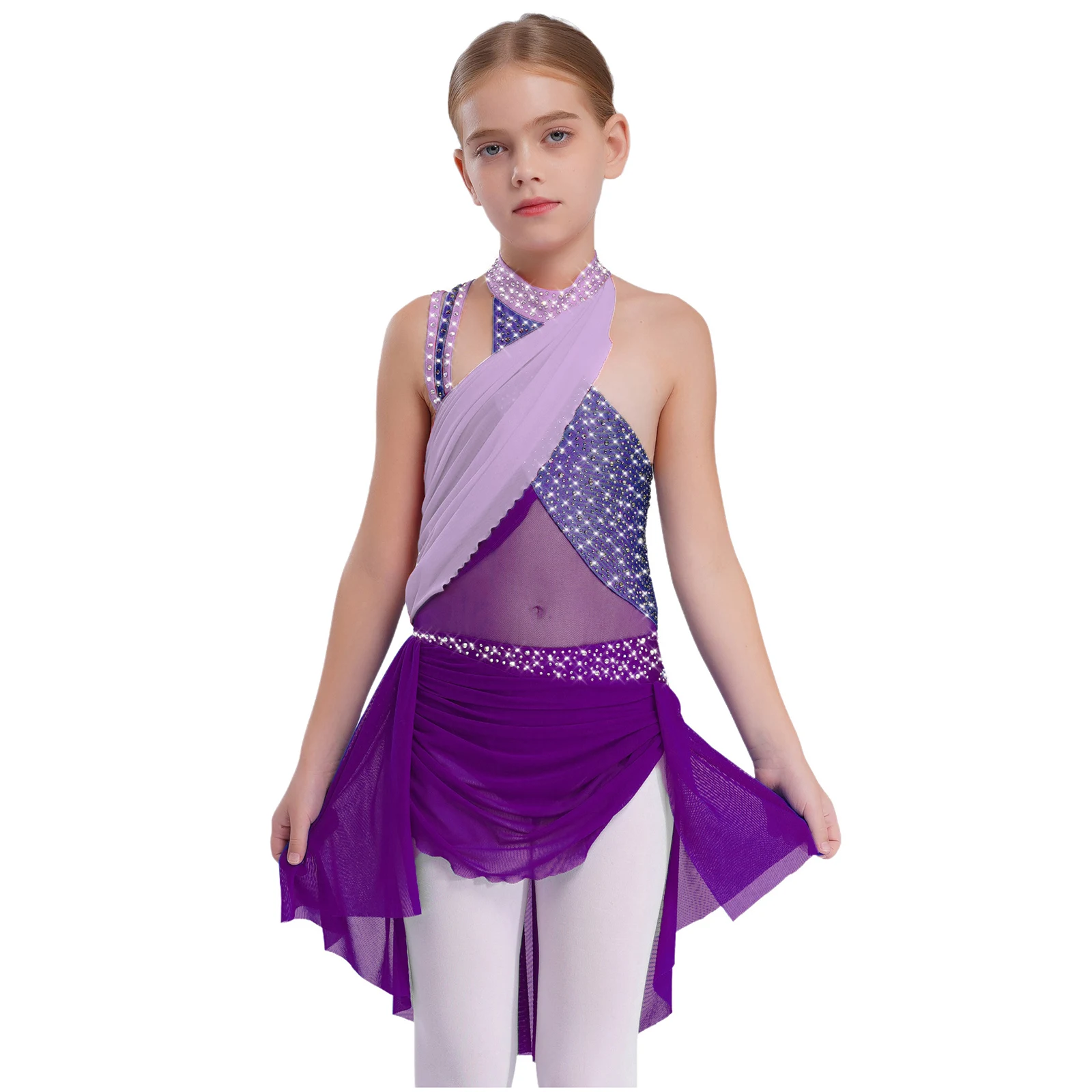 

Kids Girls Figure Skating Dress Sleeveless Lyrical Ballet Latin Dance Costume for Ballroom Stage Dance Performance Competition