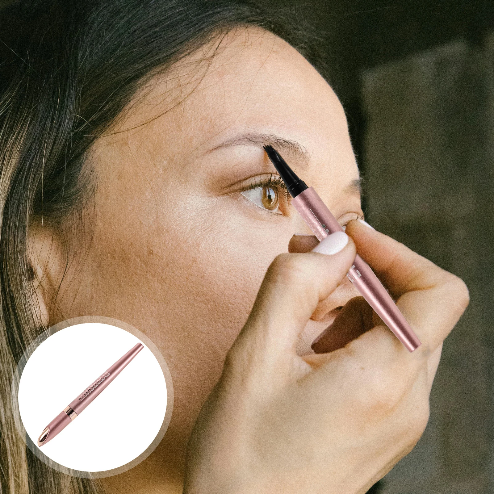 

Rose Gold 4 Prong Waterproof Liquid Eyebrow Pen Long Lasting Tattoo Brows Microblade Design Four Forked Precision Application