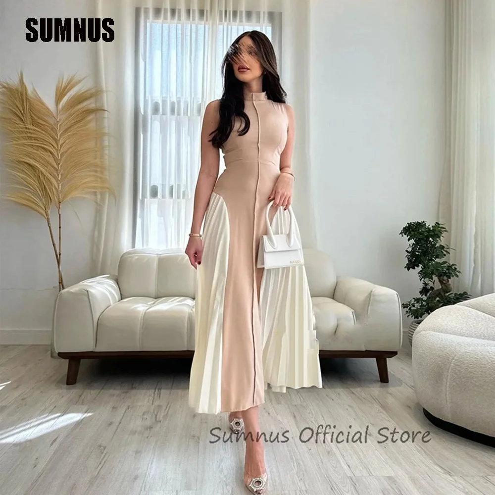 

SUMNUS Prom Dresses Saudi Arabic Evening Dress Women Formal Party Gowns 2024 Ruched vestido de gala Midi O-Neck robe de soirée