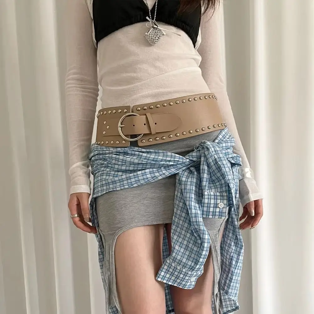 

Fashion Punk Style Wide Women's Belt Gothic Designer Rivet Waist Belt American Y2k Dress Jeans Belt Streetwear