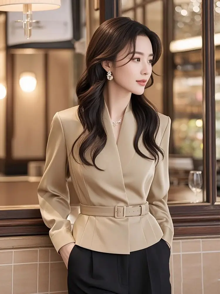 Popular Trend Is a Beautiful Little Fragrant Khaki Unique Sense Luxury Super Beautiful Fashion Solid Long Sleeved Casual Blazers