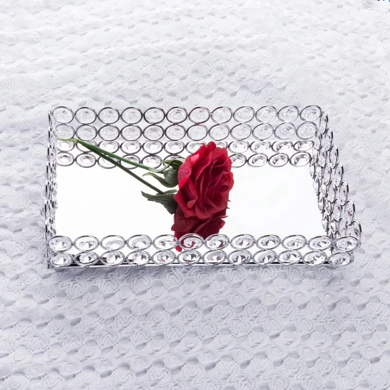 

Crystal Storage Tray Crystal Rectangle Cosmetic Tray Jewelry Trinket Organizer Mirror Decorative Tray Perfume