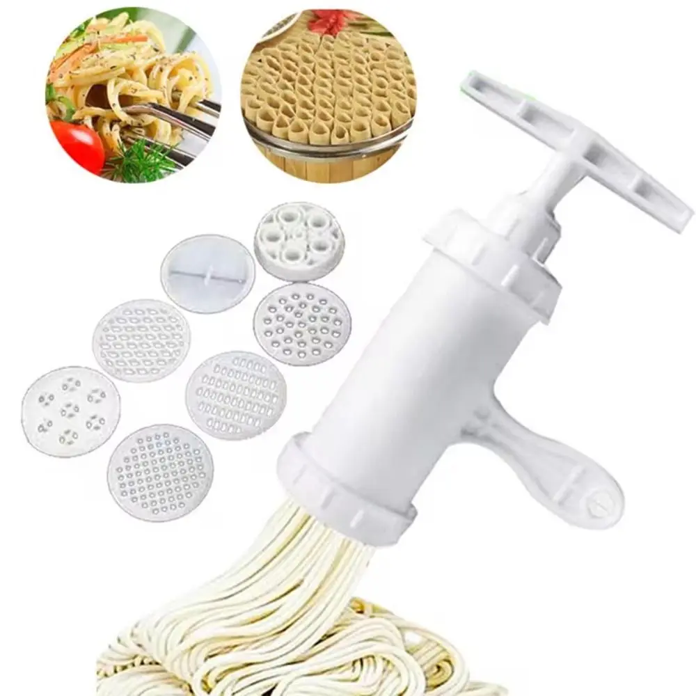 Cookware Plastic Noodle Press Manual White Pasta Maker with 7 Different Printing Molds Spaghetti Tool Restaurant