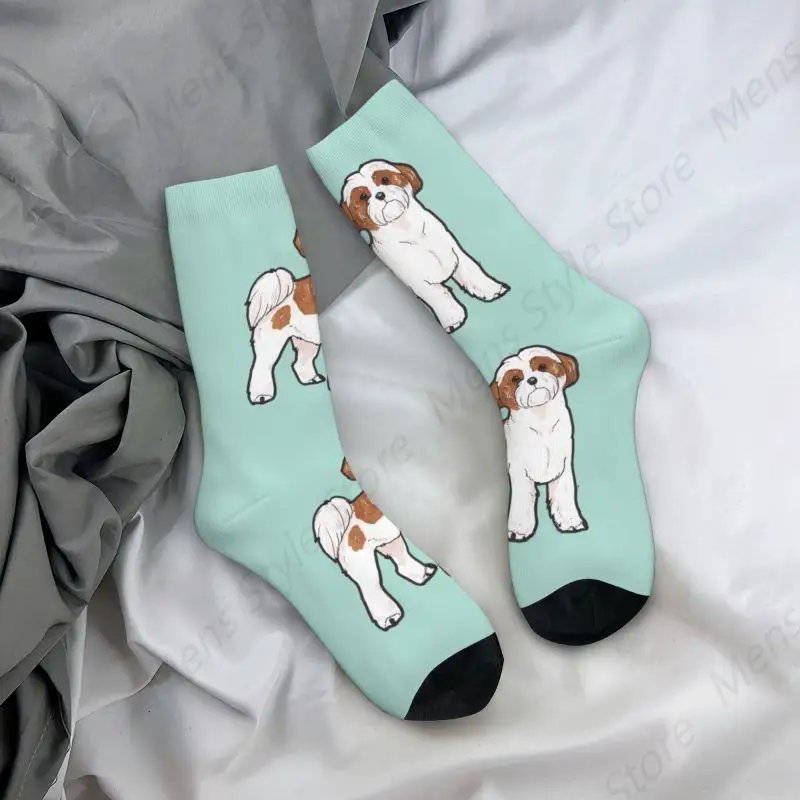 Meias masculinas legais de vestido de cachorro Shih Tzu unissex confortáveis e quentes com impressão 3D animal filhote de cachorro meias