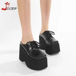 Black Platform Sandals Wedge High Heels Women Closed Toe Chunky Slippers Mules Outdoor Slip On Gothic Punk Shoes Big Size 42 43