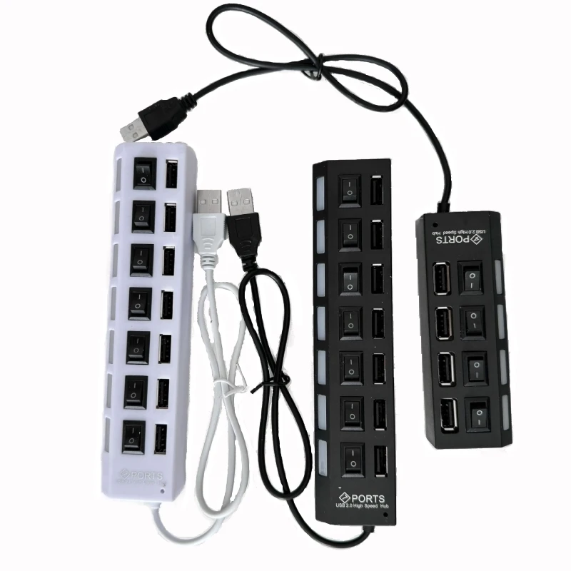 4/7 Ports USB 2.0 Hub Splitter with LED pilot Light Switch and 30 cm 480Mbps Cable for Laptop PC Mouse keyboard Desktop U Disk