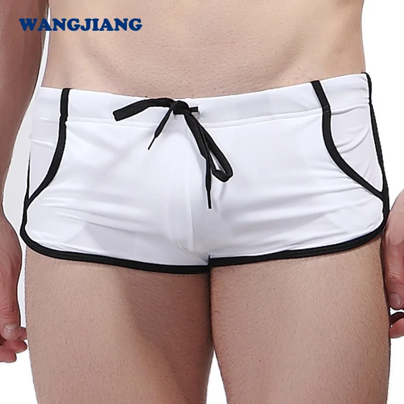 Men\'s Swimming Trunks for Youth Elastic Low Waisted Swimsuit Student Slim Fitting Lace Up Pockets Boxer Shortrs Elastic Swimwear