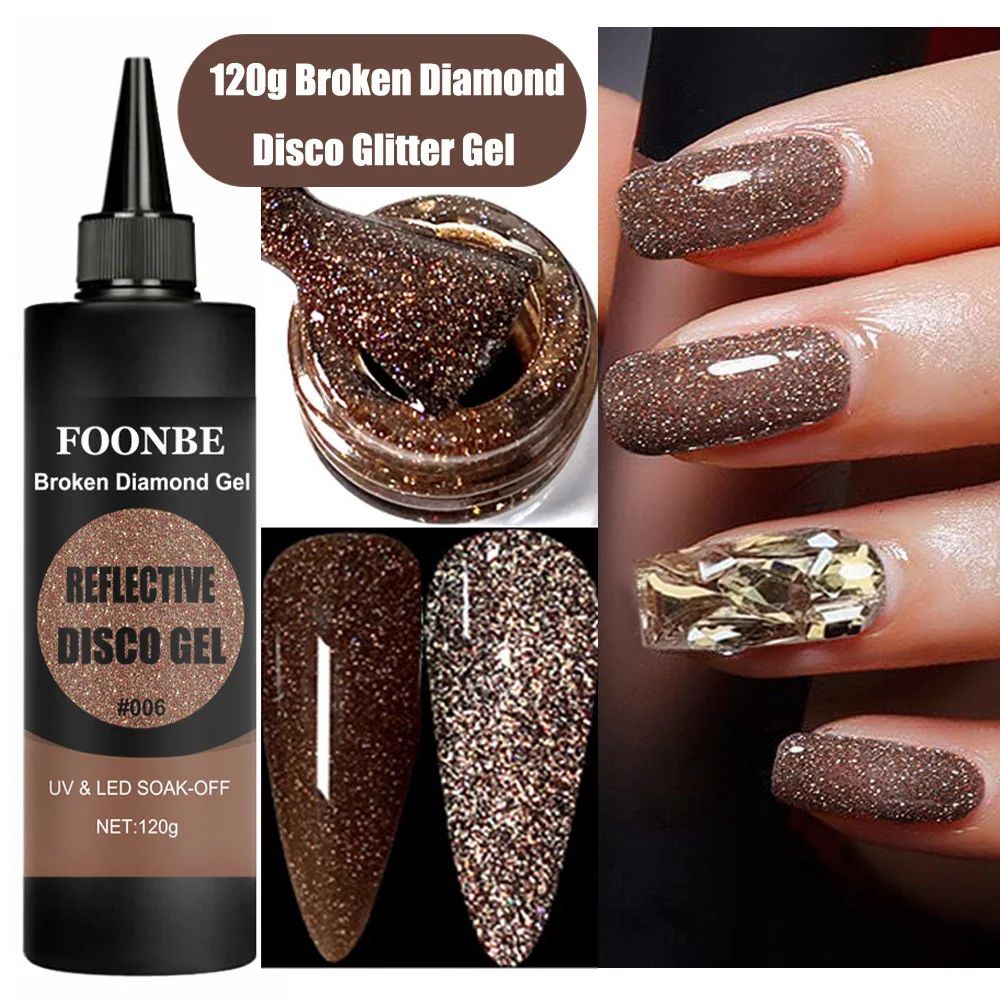 120g laser reflexivo disco glitter gel unha polonês semi permanente diamante brilhante espumante unha arte polonês uv gel polonês verniz