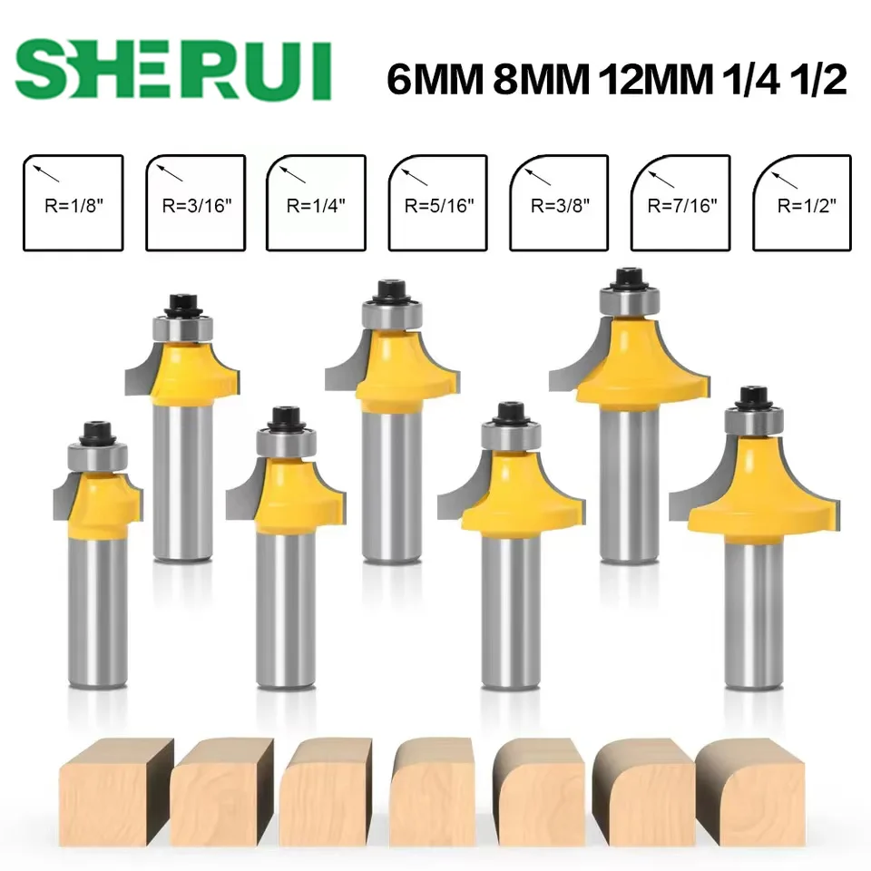 6/6.35/8/12/12.7mm Shank Corner Rounding Over Router Bit With Bearing Wood Milling Cutter Tungsten Carbide For Woodworking Tool