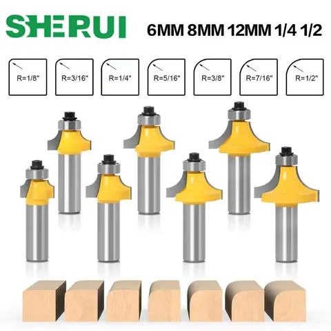6/6.35/8/12/12.7mm Shank Corner Rounding Over Router Bit With Bearing Wood Milling Cutter Tungsten Carbide For Woodworking Tool