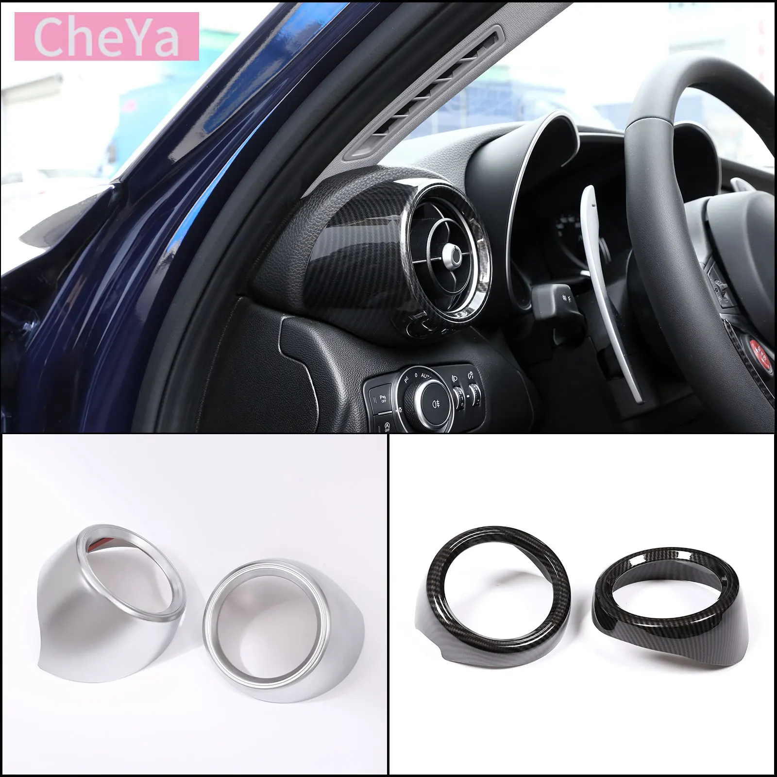 

cheya ABS Carbon Fiber Car Side Air Conditioning Vent Ring Cover Trim Frame for Alfa Romeo Giulia/Stelvio 2017+ Accessories LHD