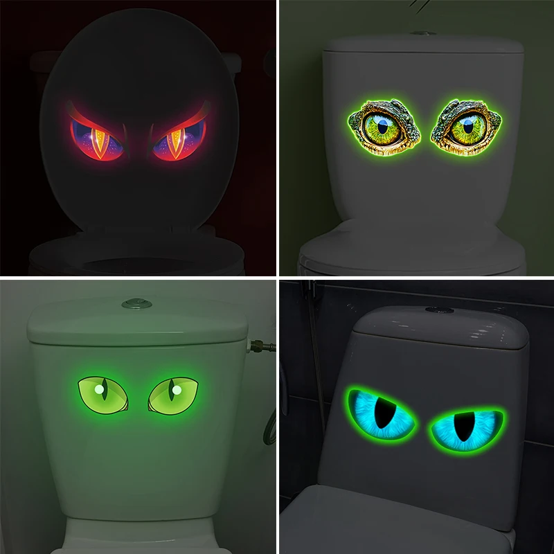 Glowing Demon Eye Toilet Sticker Self-Adhesive Removable PVC Bathroom Decal Home Decor Sticker Glow-In-The-Dark Wall Sticker
