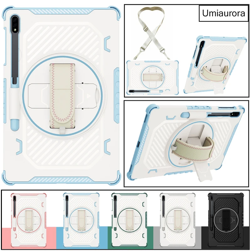 

For Samsung Tab S10 Lite SM-X400 S7 S8+ S9+ FE+ Plus 12.4" SM-X820 X610 X520 Hand Strap Stand Tablet Case Shockproof Armor Funda
