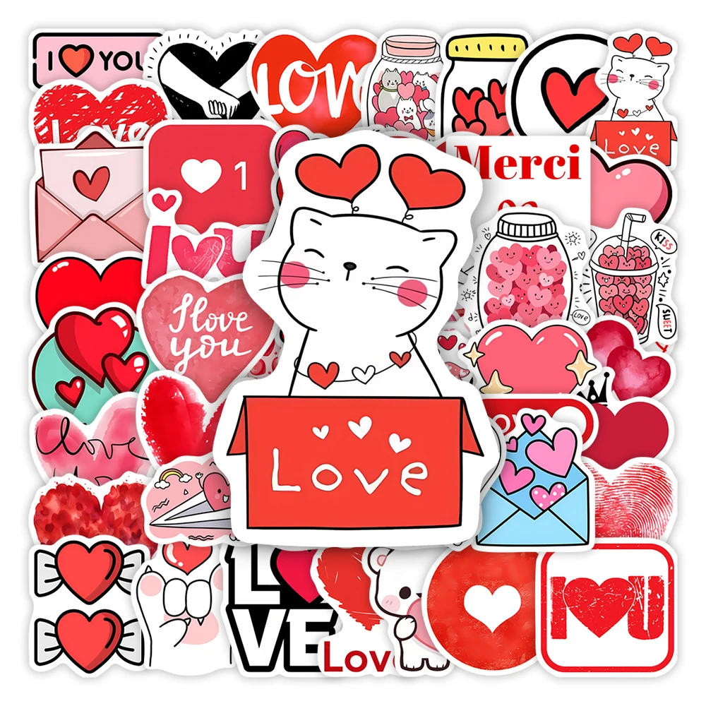 Valentine Day Red Love Heart Stickers DIY Toy Gift Decorative Decal for Scrapbook Journal Diary Laptop Luggage Cups Waterproof