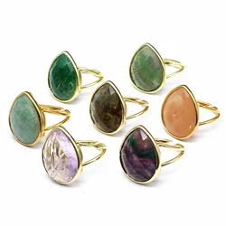 Polly Jewelry Retro Big Hot Selling Drop Shape Tiger Eye Labradorite Colored Gemstone Rings For Women Party Decoration Charm