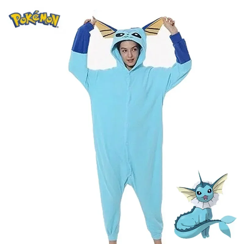 TAKARA TOMY Pokemons Vaporeon Onesie Kigurumi Adults Halloween Cosplay Costume Pajamas Christmas Halloween Winter Soft Sleepwear