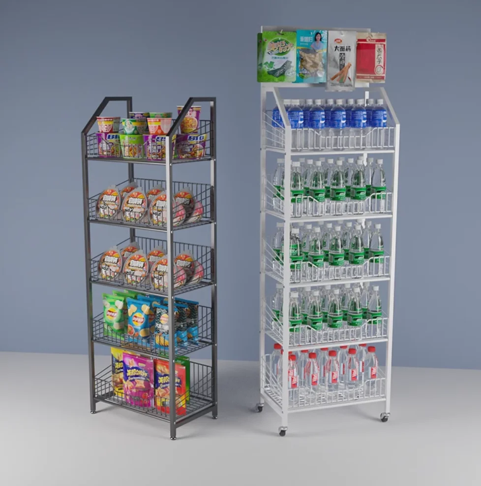 

Supermarket small shelf end snack beverage display rack with hole plate shelf multi layer plate hook mobile pharmacy