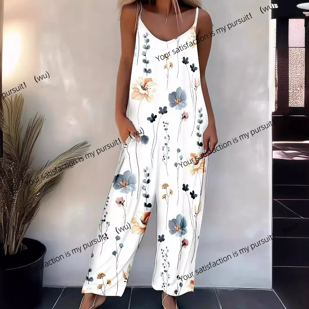 Primavera y verano pantalones casuales con tirantes para mujer otoño nuevo mono sin mangas estampado para mujer