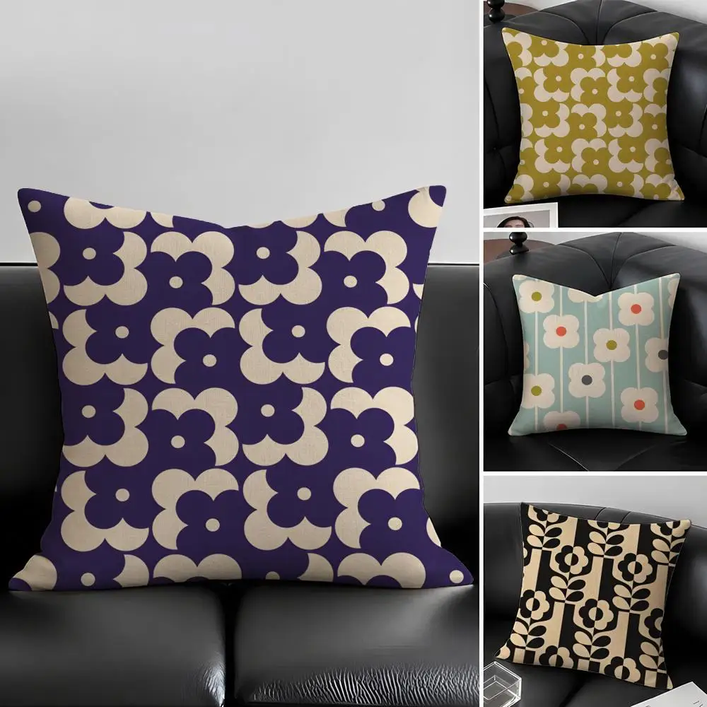 Pattern O-Orla Kiely Flower Cushion Cover Natural Linen Pillowcase Set, All-in-One Decor for Sofa, Bedroom & Chair