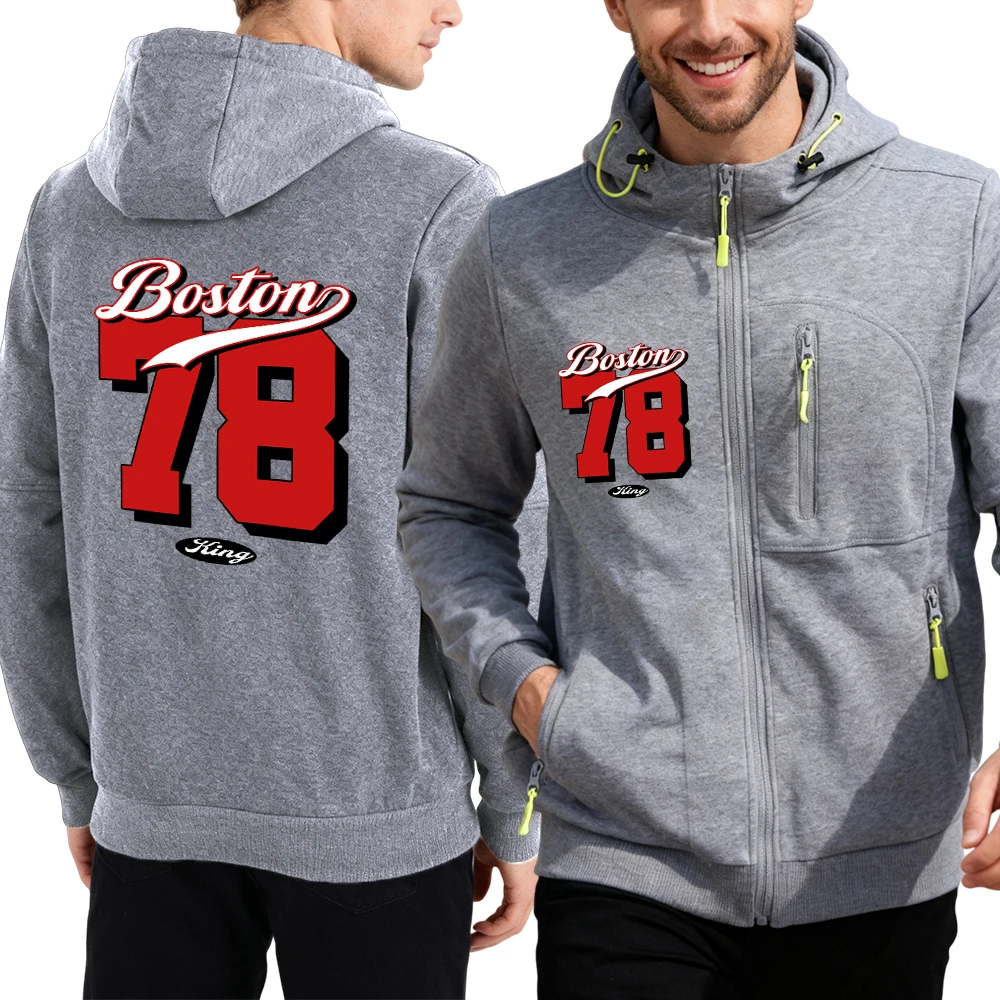 

Бостонский номер 78, толстовка на молнии с принтом для мужчин, модная флисовая спортивная одежда с капюшоном, повседневное пальто большого размера, многоцветная новая толстовка