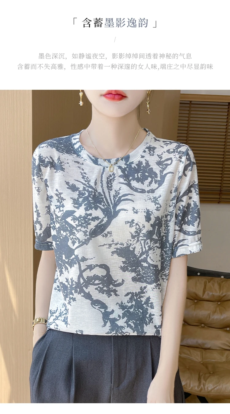 Summer Round Neck Acetic Acid Satin Short Sleeve T-shirt Women's Simple Half Sleeve White Blouse With Thin Inside