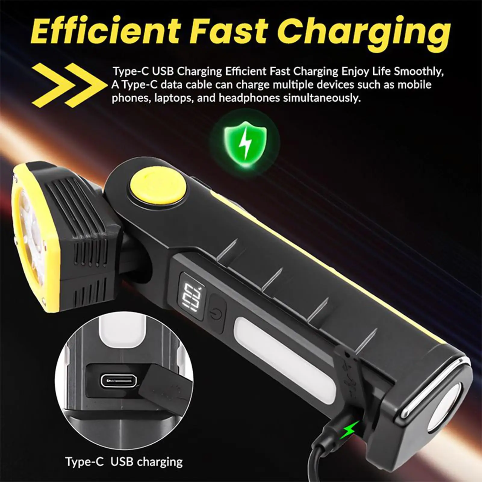 

Перезаряжаемый светодиодный фонарик, перезаряжаемый, 7 режимов, регулируемый яркий светодиодный рабочий свет для кемпинга, пешего туризма, рыбалки, бега на открытом воздухе