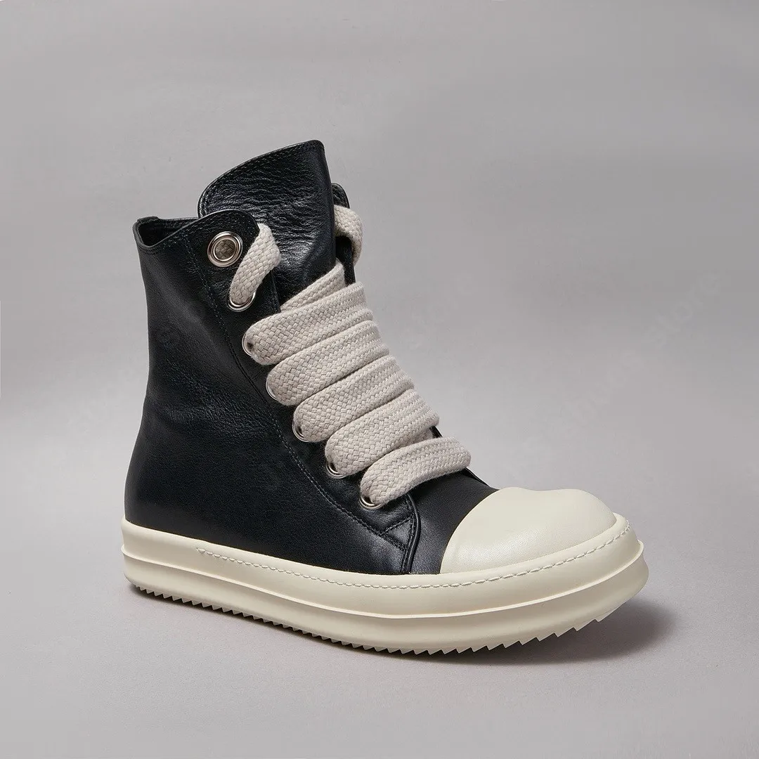 Ricks-Chaussures montantes en cuir noir pour hommes et femmes, Lacets de vministériels x, Chaussures de théâtre décontractées, Bottes de rinçage à glissière, Baskets design