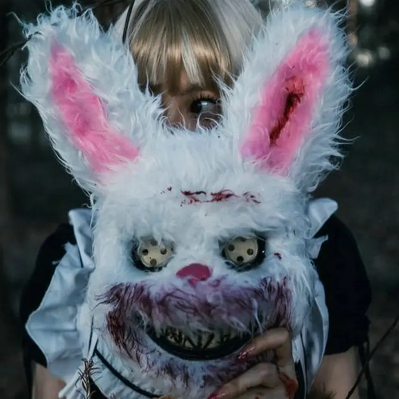 Bloody Plush Rabbit Masks Horror Head Cover Bear Cosplay Mask Dance Prom Costume Headgear Props Dance Horror Halloween Party - Image 2