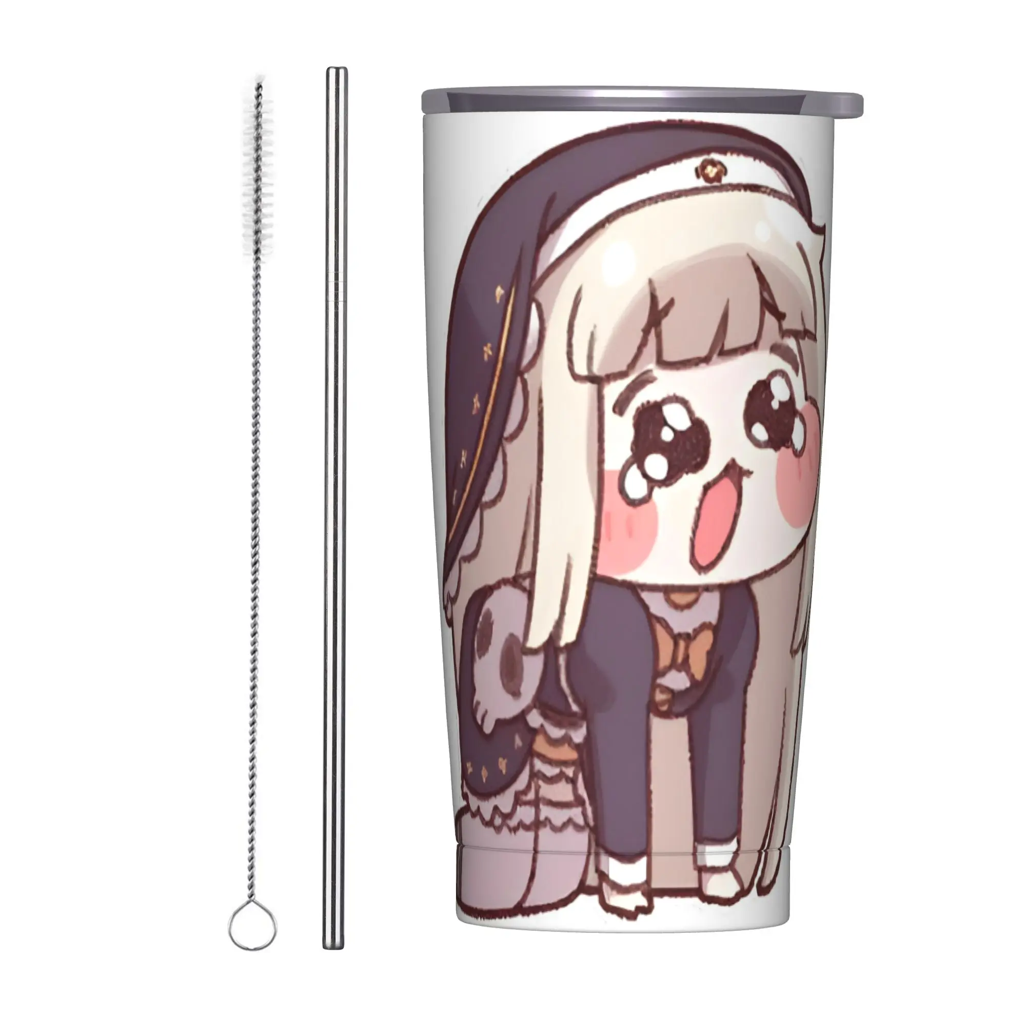 Trickcal C-Chibi Go Games Insulated Tumbler with Straws Lid  Vacuum Thermal Mug Outdoor Travel Car Bottle Cups 20oz