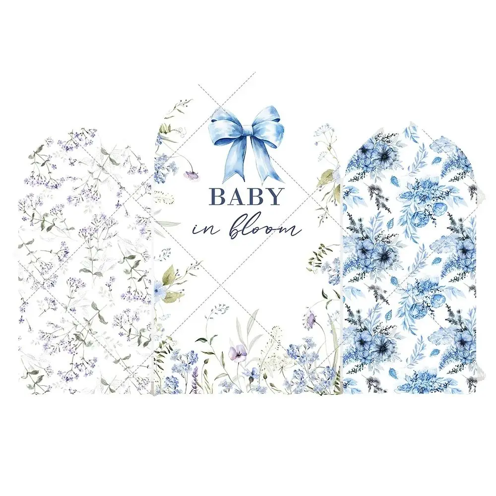 

2-Sided Wildflower Baby in Bloom Party Arch Cover Backdrop Wall Blue Bow Girls Birthday Background Banner Photobooth