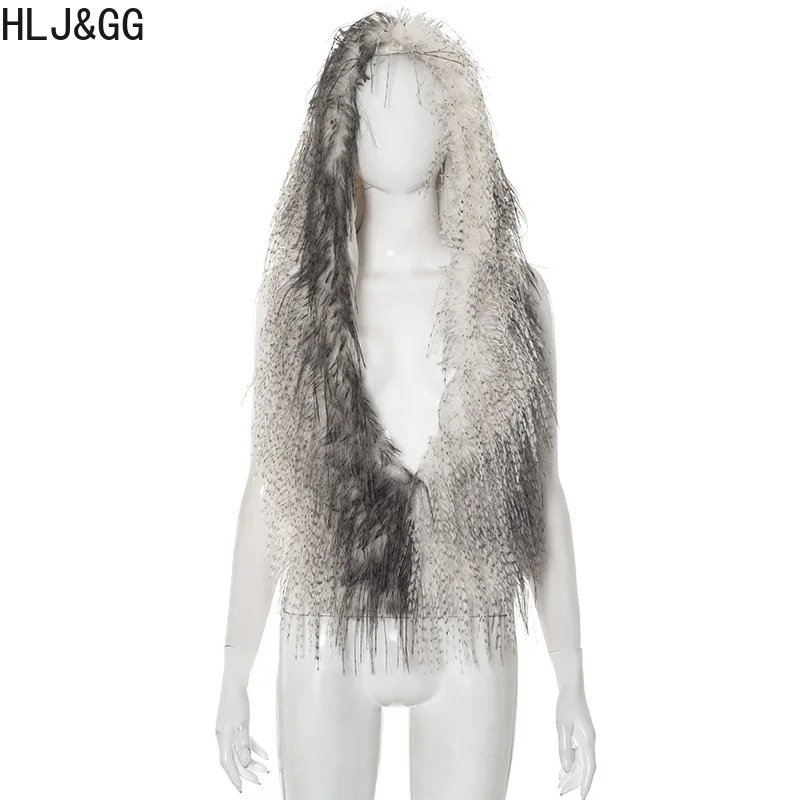 HLJ&GG ファッション ファー ホルターネック レースアップ ホロー ツーピースセット レディース バックレス クロップトップ スネークプリント ショートパンツ セットアップ Y2K ストリートウェア