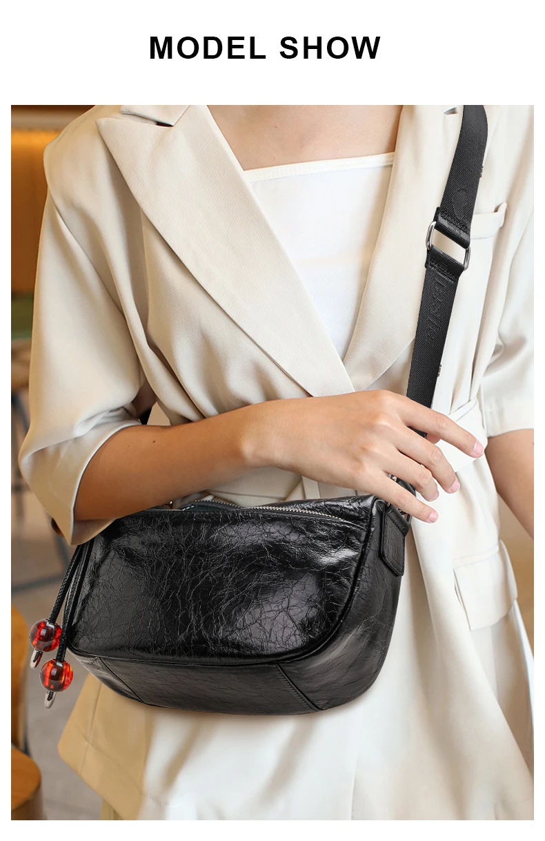 Damenmode-Handtasche mit Plissee-Textur, ultraweich, 100 % Rindsleder, verstellbare Schulter- und Umhängetasche – Detail 1